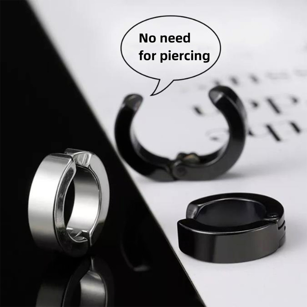 2PCS Non-Piercing Earrings Ear Clip Fake Ear Hoops for Men Women Stainless Steel