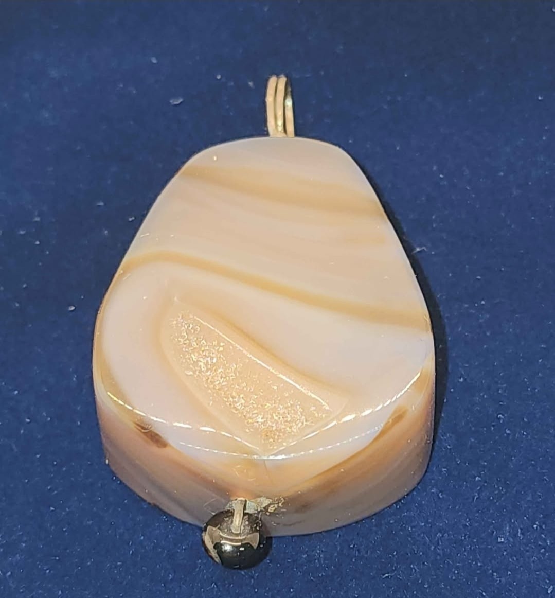 Banded Brown Gray Agate Stone Pendant Charm w/ Silver Metal Bail Loop