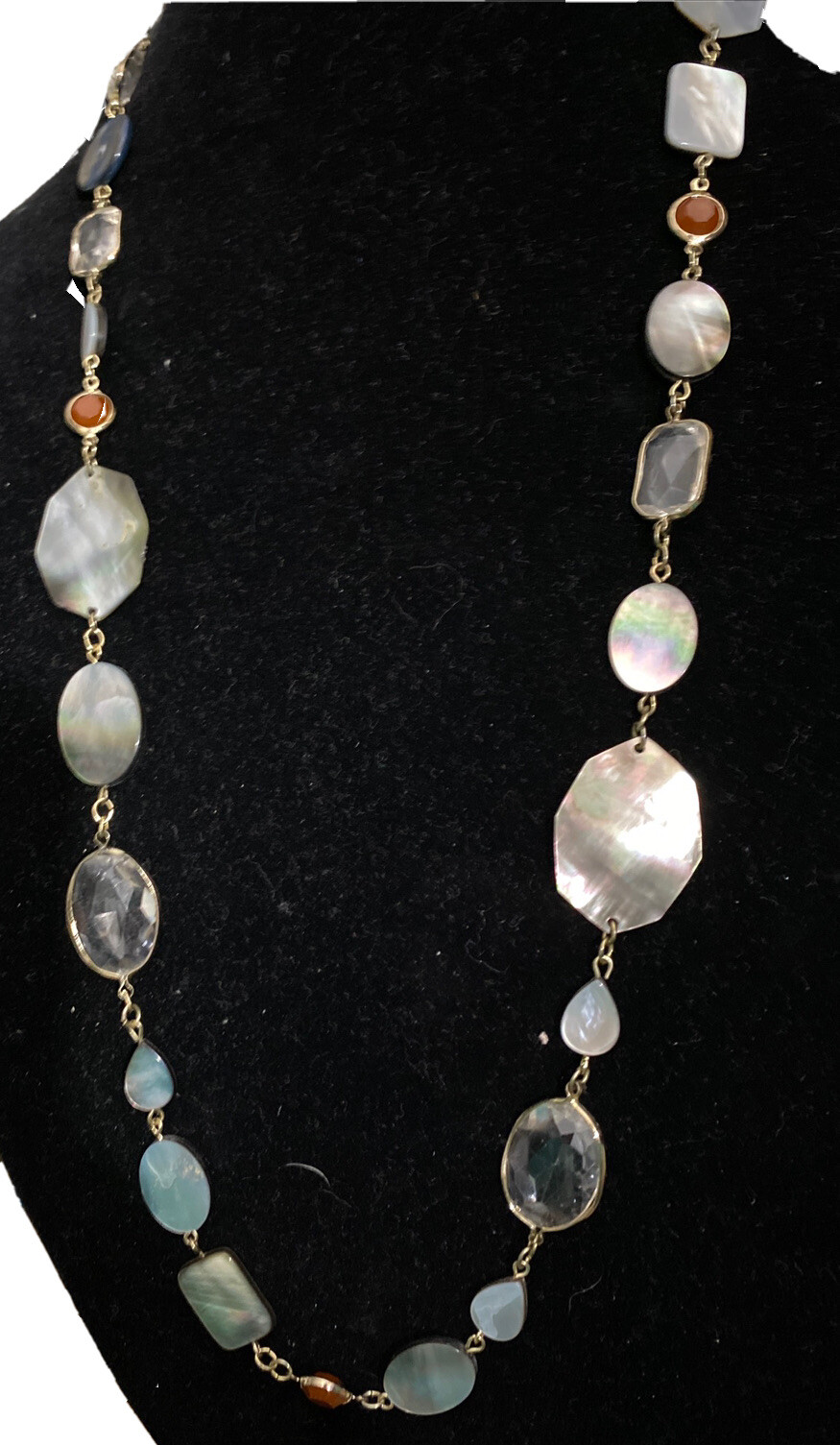 Chicos Necklace Disc Link Abalone Glass Varied Chain Vintage?