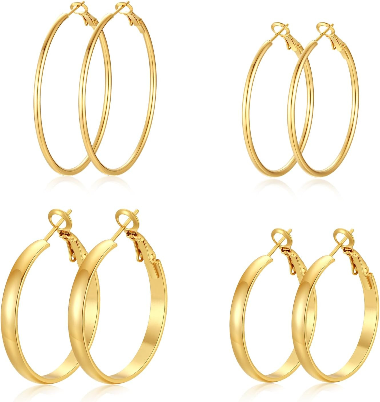 4 Pairs Silver Gold Hoop Earrings for Women | 14K Gold Plated Hoop Earrings Set