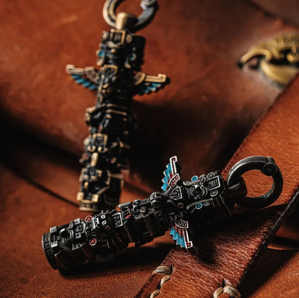 Bronze Mayan Totem Pendant, Mythology Jewelry, Men’s Protection Necklace