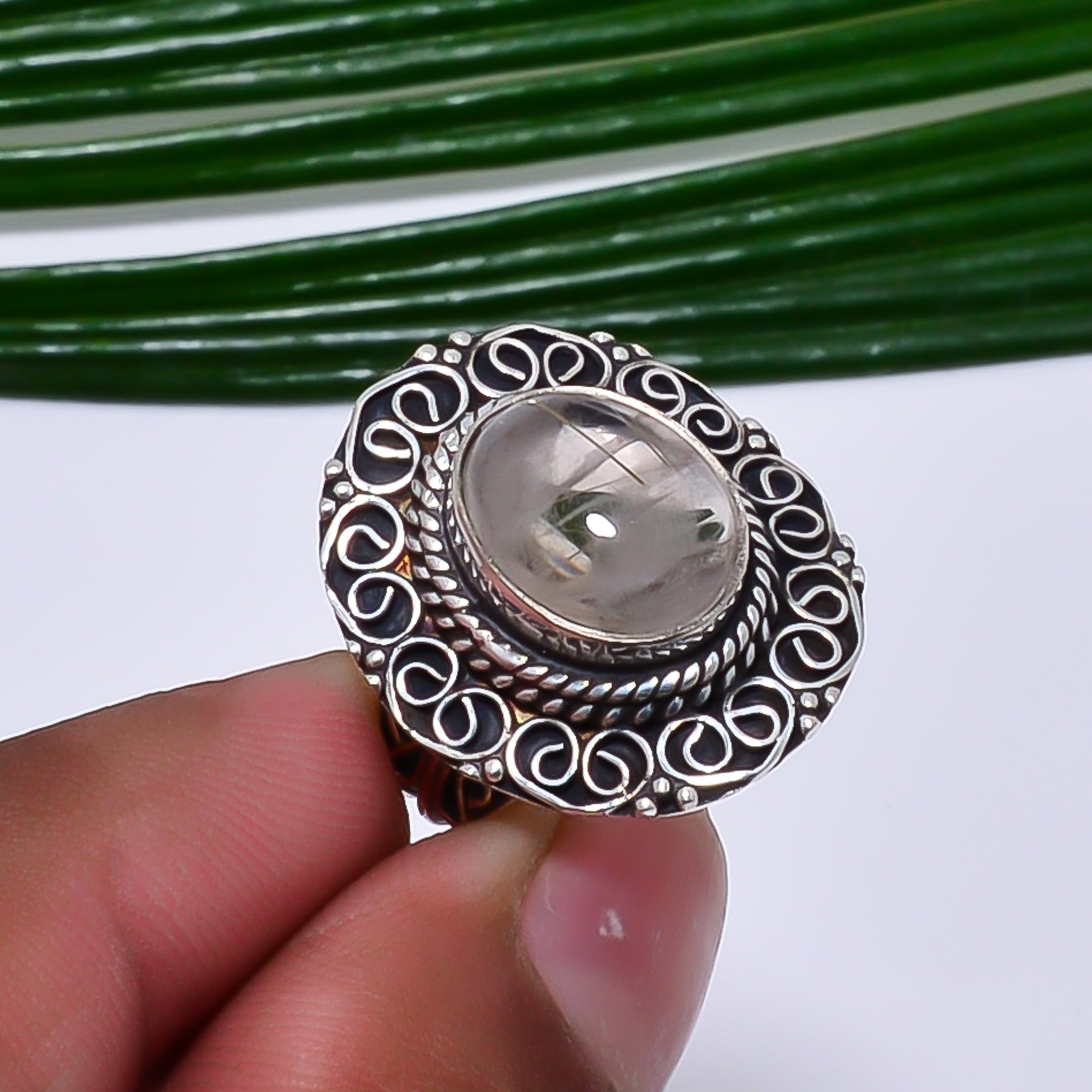 Golden Rutilated Quartz – Brazil Fine Art Oxidised 925 Sterling Silver Ring S.6