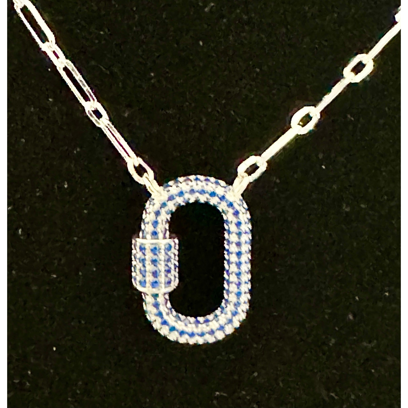 Sterling Forever Pave CZ Carabiner Lock Necklace – NWT – 16″ w/ 2″ extender