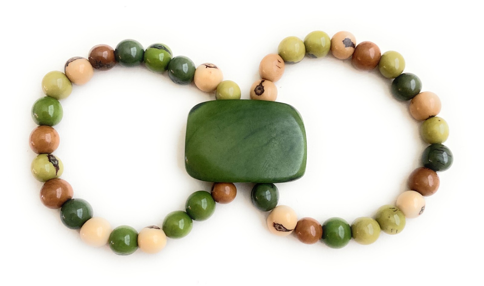 Green, Beige and Brown Tagua Bracelet TAG434, Vegetable Ivory Bracelet