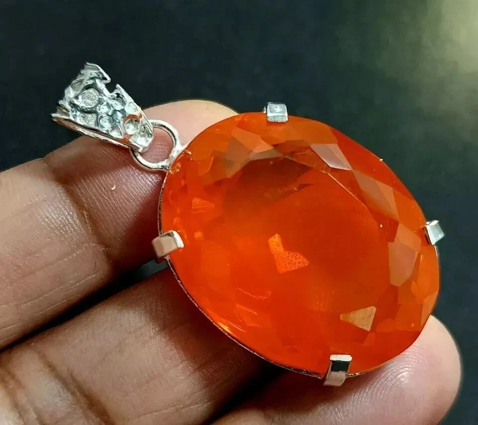 74 CT+ Certified Orange Opal Pendant 925 Sterling Silver Plated Jewelry For Gift