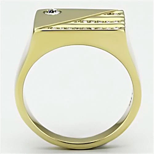 Men’s Pyramid Ring, Clear Top Grade Crystal, 14K Gold Plated, Stainless Steel