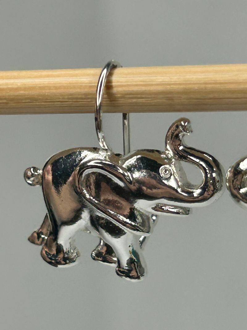 925 Elephant Earrings 0.75in Drop Silver Tone French Wire Detailed Trunk Up
