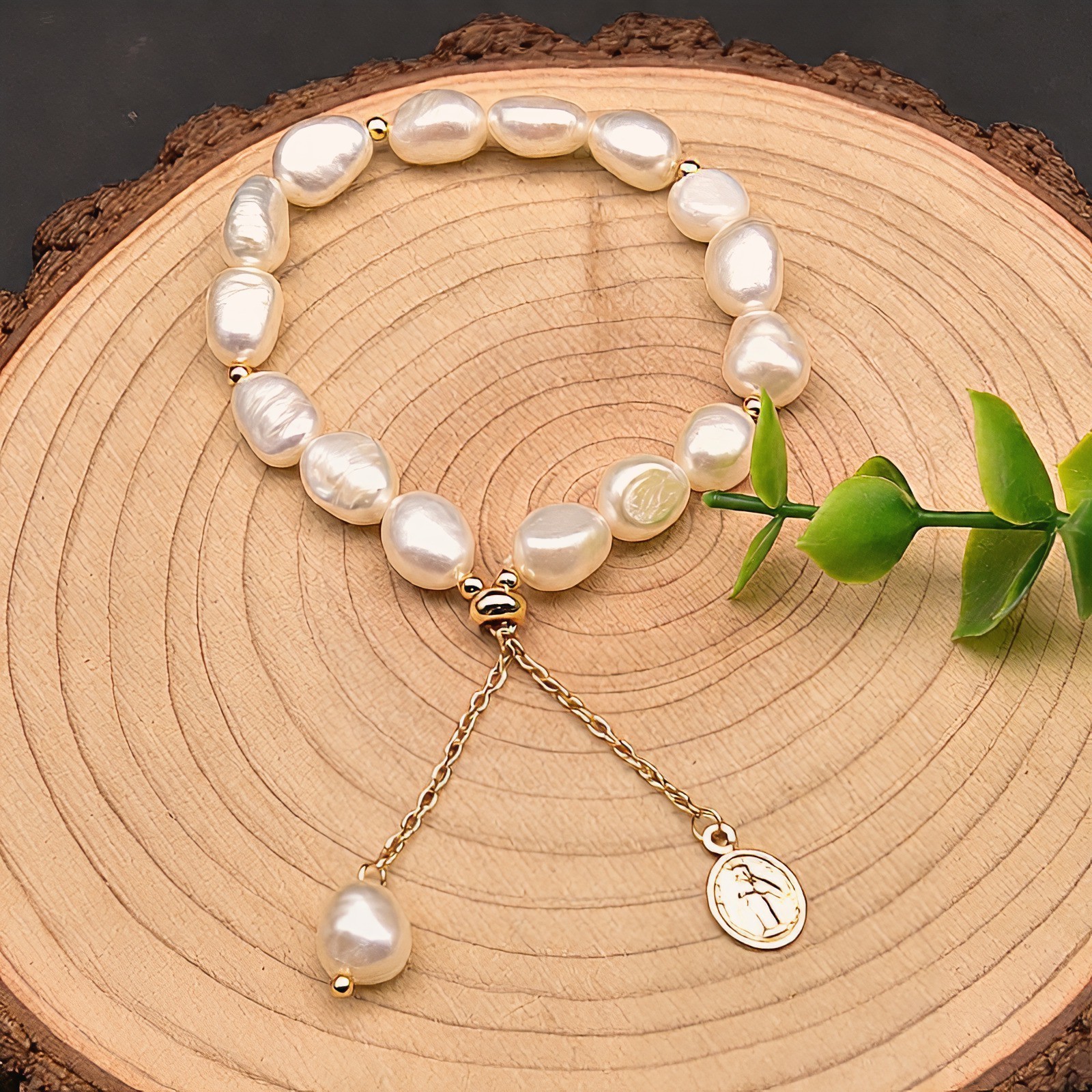 18K Gold Plated Freshwater Pearl Turquoise Bracelet Women’s Adjustable Gift