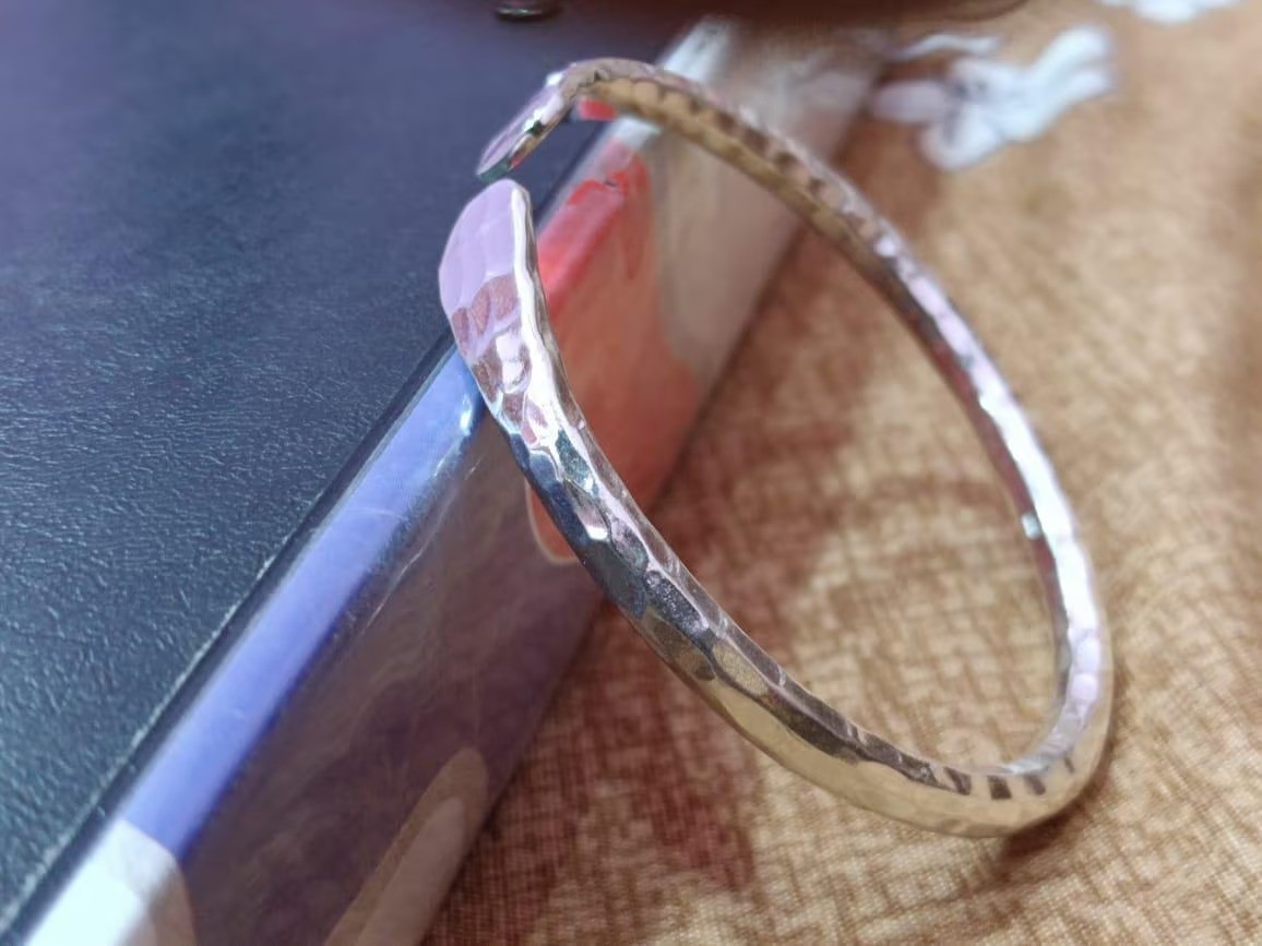 Hand Hammered Silver Cuff Bracelet, Minimal Open Bangle Adjustable Rustic Silver