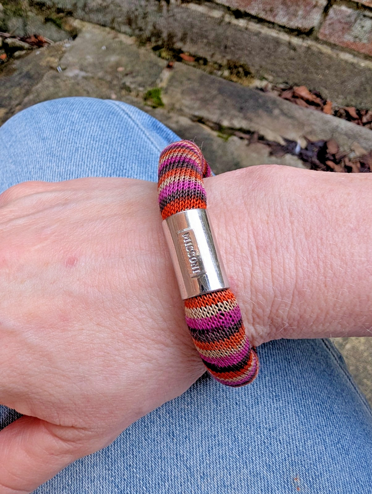 MISSONI V&A Collab Net-A-Porter Woven Palladium-Plated Panel Bracelet Bangle 305