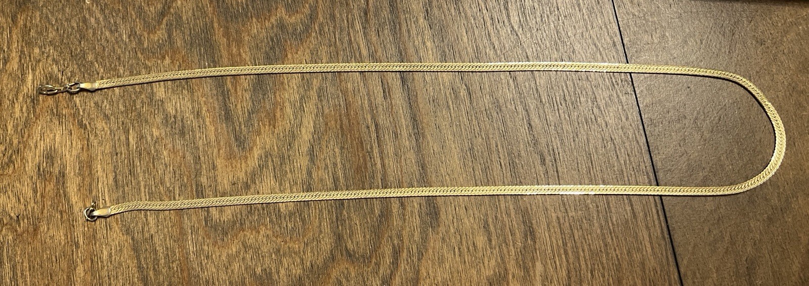 14KGP Gold Plated Herringbone Necklace 24 Inch Flat Woven Chain