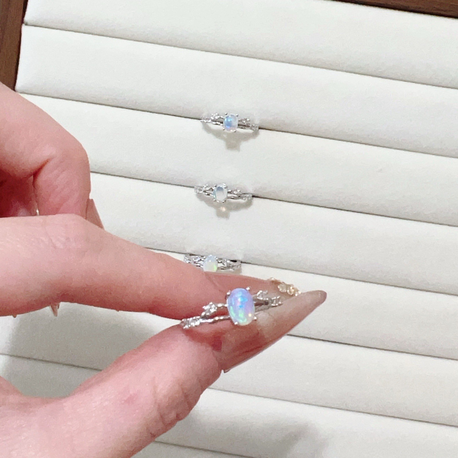 Natural Fire Opal Adjustable Ring | Silver Plated OneSize | Dainty Gemstone Ring