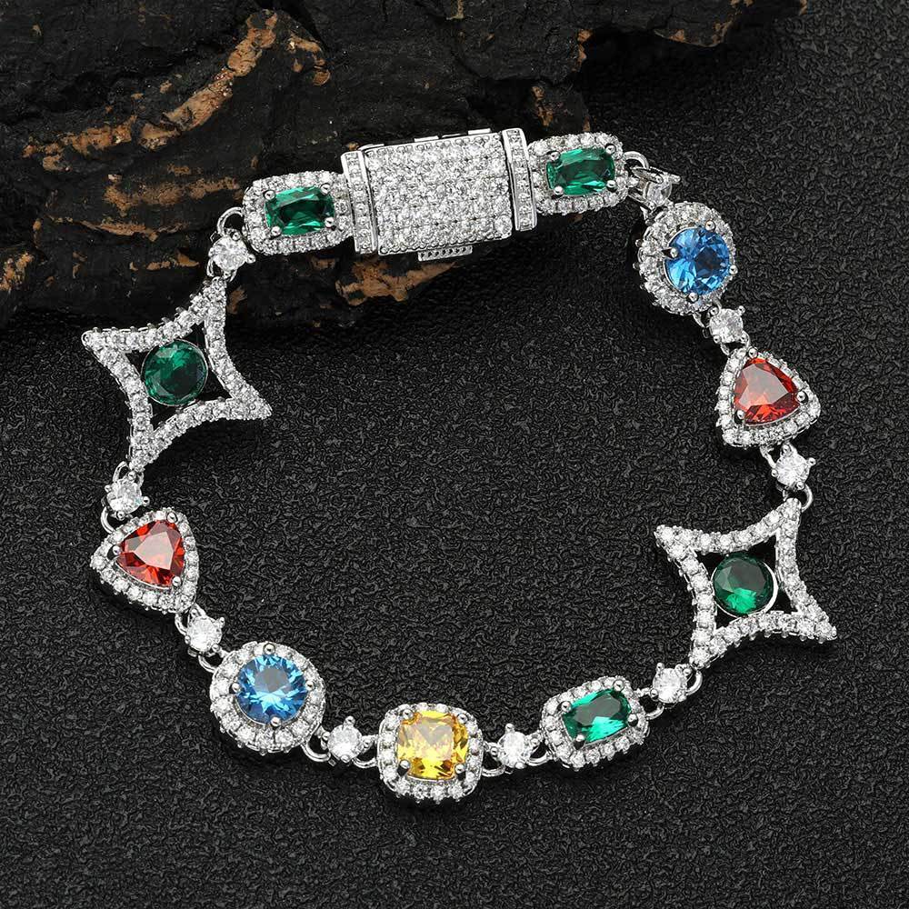 Gift Colored Diamond Chain Hip Hop For Men Necklace Bracelet Iced CZ Out Women