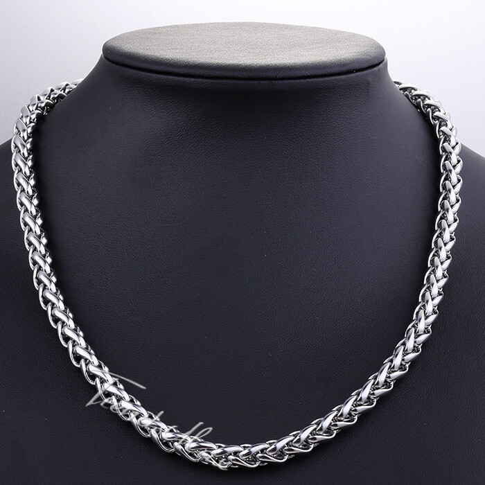 8mm Mens Chain Stainless Steel Braided Wheat Link Necklace Silver Jewelry 18-24″