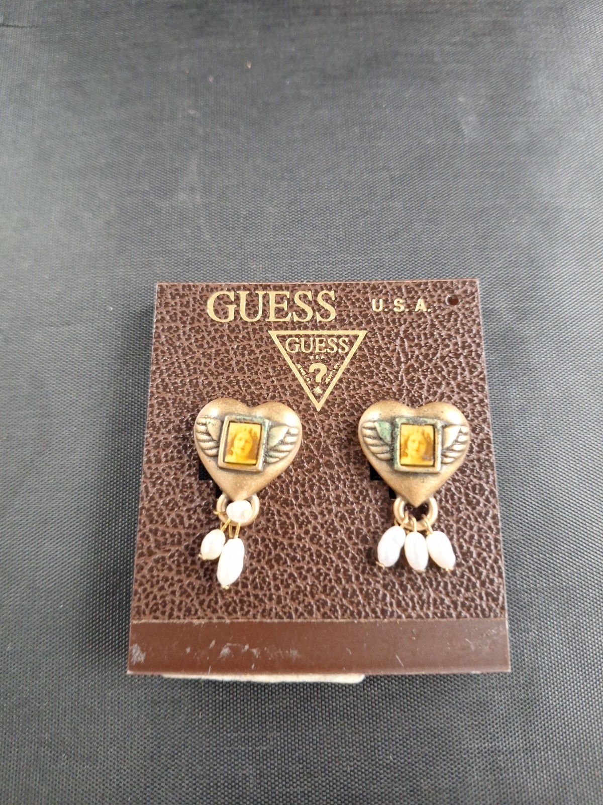Vtg 1980’s GUESS ? Clip On Earrings Heart Pair NOS NOC Rare *5