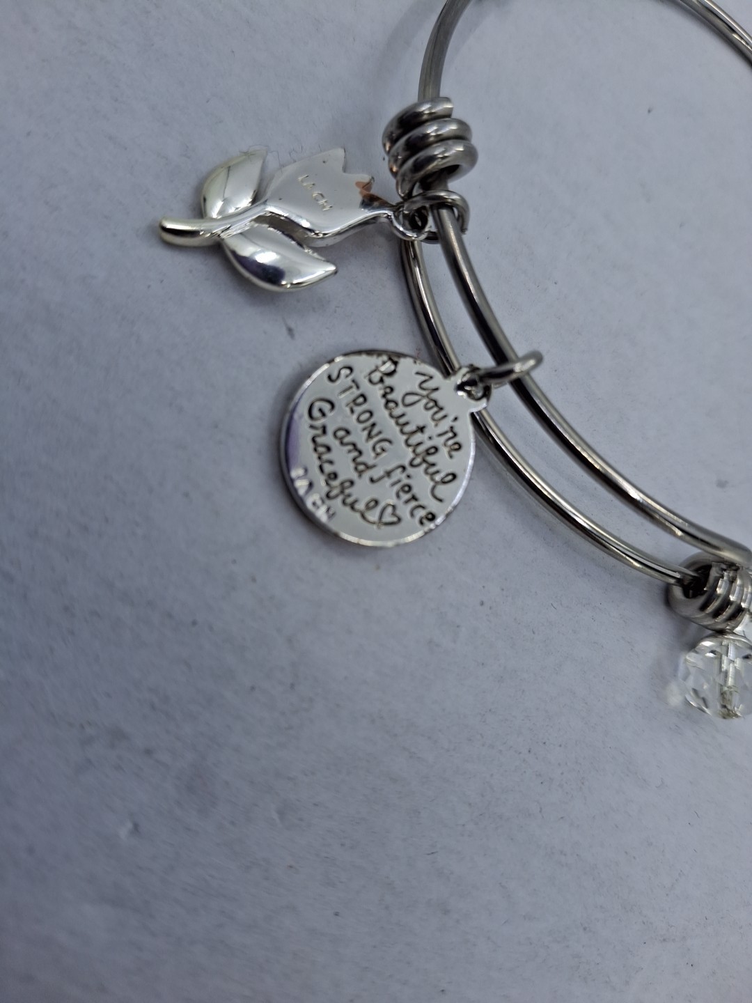 ‘Love This Life’ Two Toned Adjustable Charm Bangle