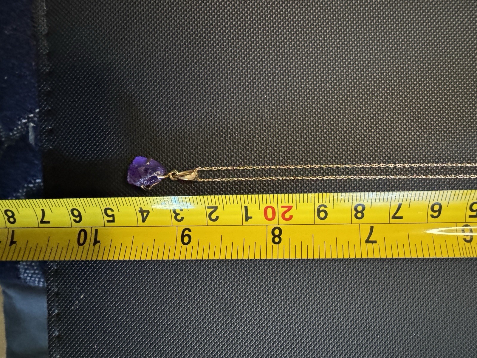14K Gold Necklace With Genuine Uncut Amethyst Embedded Into Pendant. 18 In, New