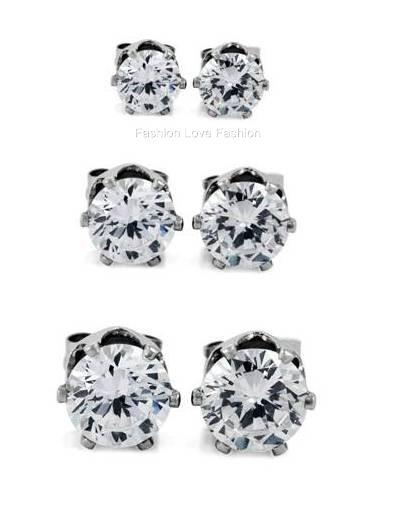 3 PAIRS,CLEAR,MAGNETIC STUD EARRINGS,ROUND/SQUARE 4~9MM Men Women