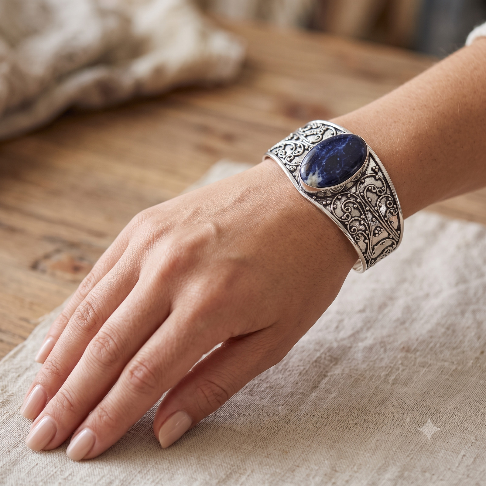925 Silver orange sodalite Engagement Birthday Ethnic Anniversary Cuff Bracelet