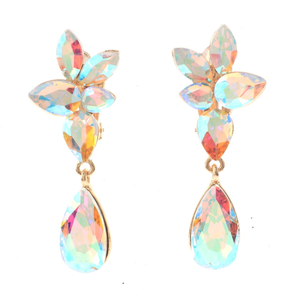 Gold Tone Alloy Metal Crystal Rhinestone Clip-On Earrings ER2658-GAB