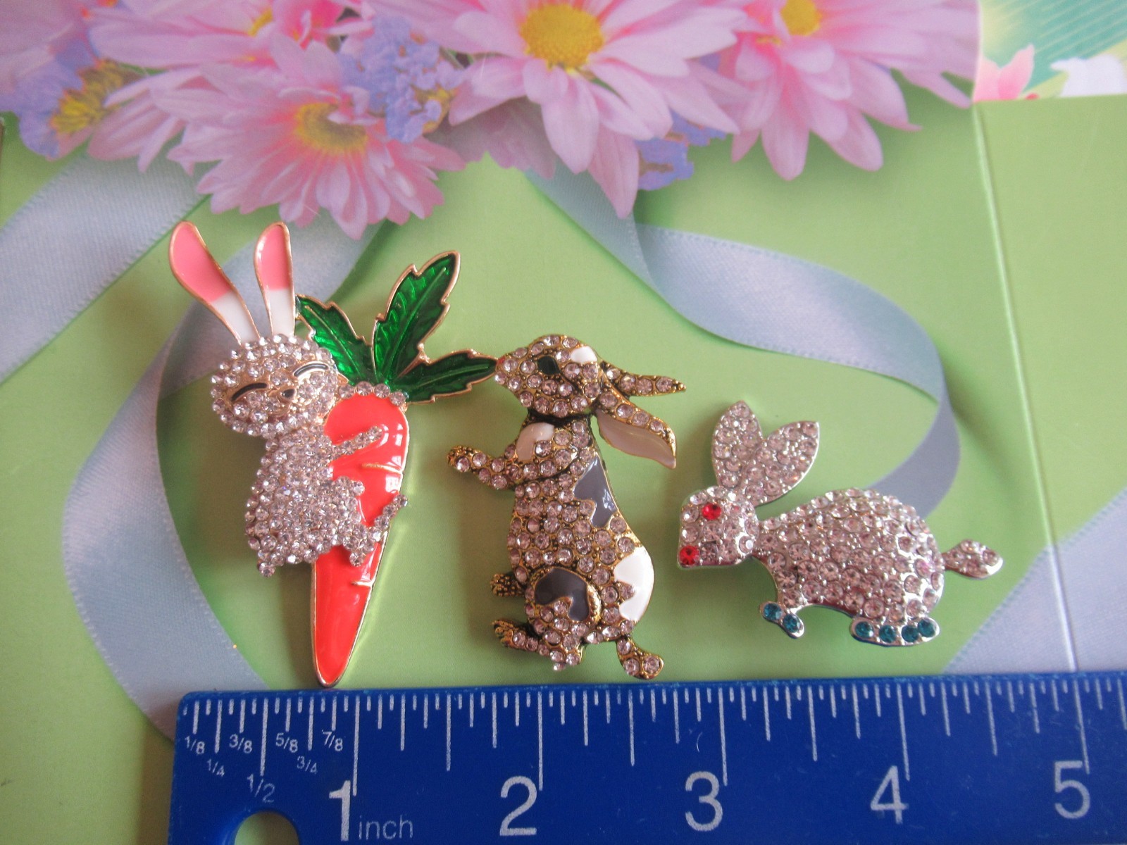 Beautiful BUNNIES Rabbit Easter Crystal Enamel Brooch Lot 10 pcs NEW