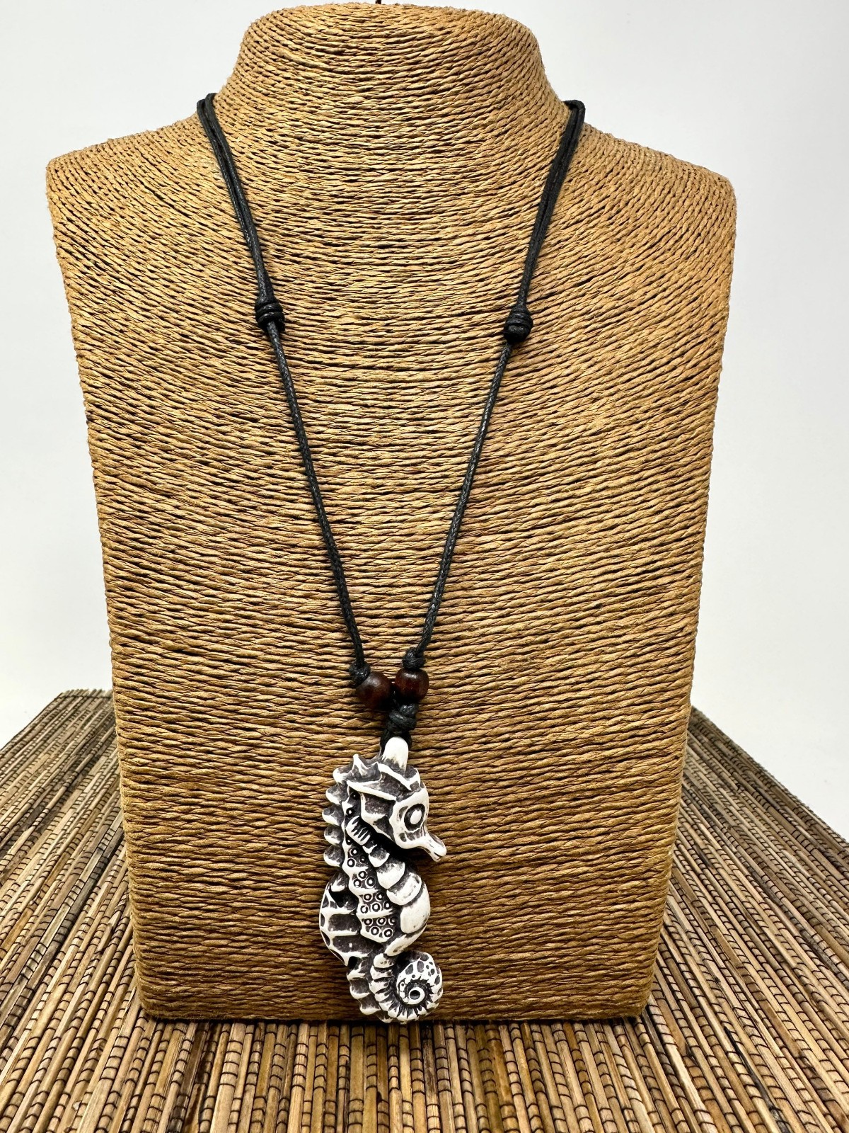 White Seahorse Necklace Adjustable 18-36 Unisex Sea Life Pendant Ocean Beach