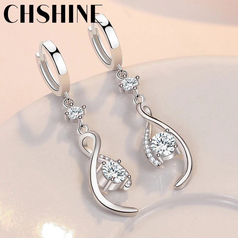 CHSHINE 925 Sterling Silver Love Interweave Blue Zircon Earrings Fashion Jewelry