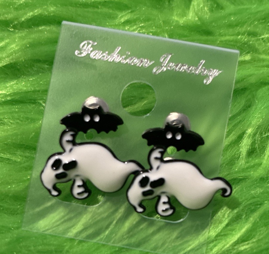 Set Of Bat & Ghost Halloween Earrings, Party, Cute, Festive.