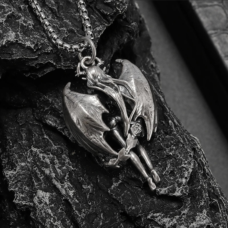 Lilith Demon Jewelry Vintage Silver Look Sexy Goddess Standing Pendant Necklace