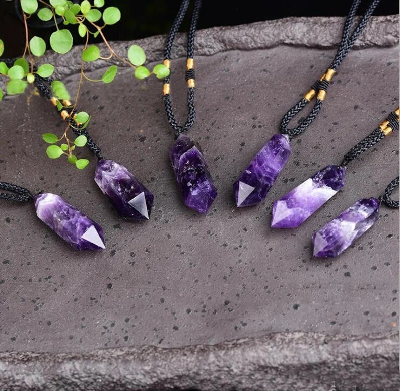 Amethyst Crystal Hexagonal Point Pendant Healing Chakra Women Men Necklace Gifts
