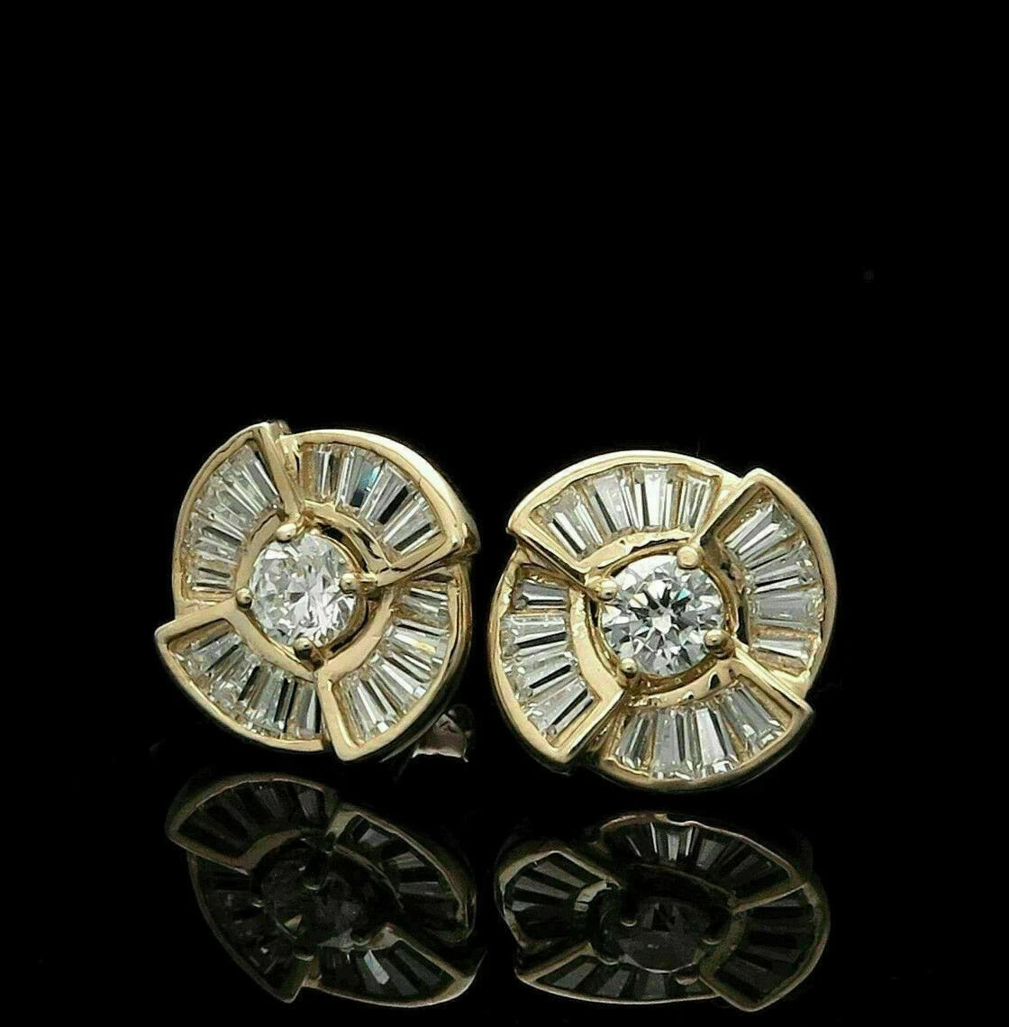 0.50CT Baguette Simulated Diamond Cluster Stud Earrings 14K Yellow Gold Plated