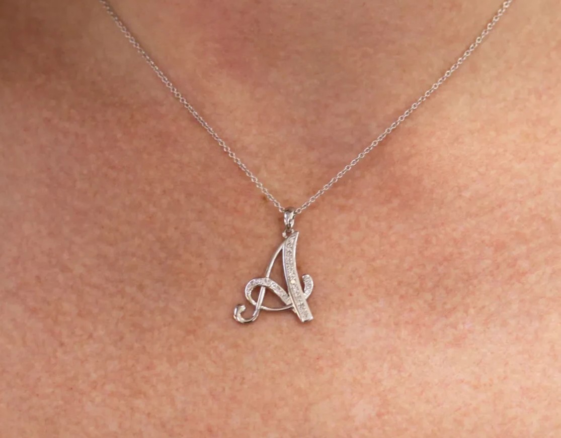 1.0Ct Simulated Diamond 14k White Gold Plated Letter A Initial Pendant Round Cut