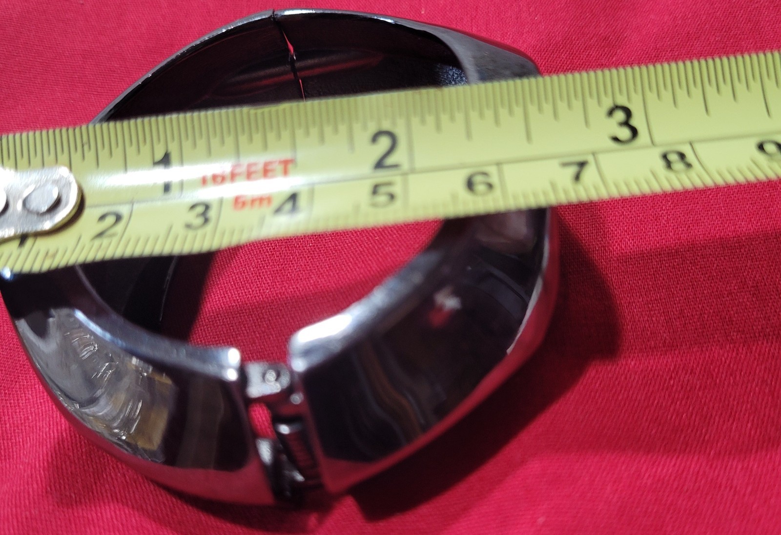 Vtg Chunky Sculptural Gunmetal Mirror Cuff Clamper Bold Statement Bracelet