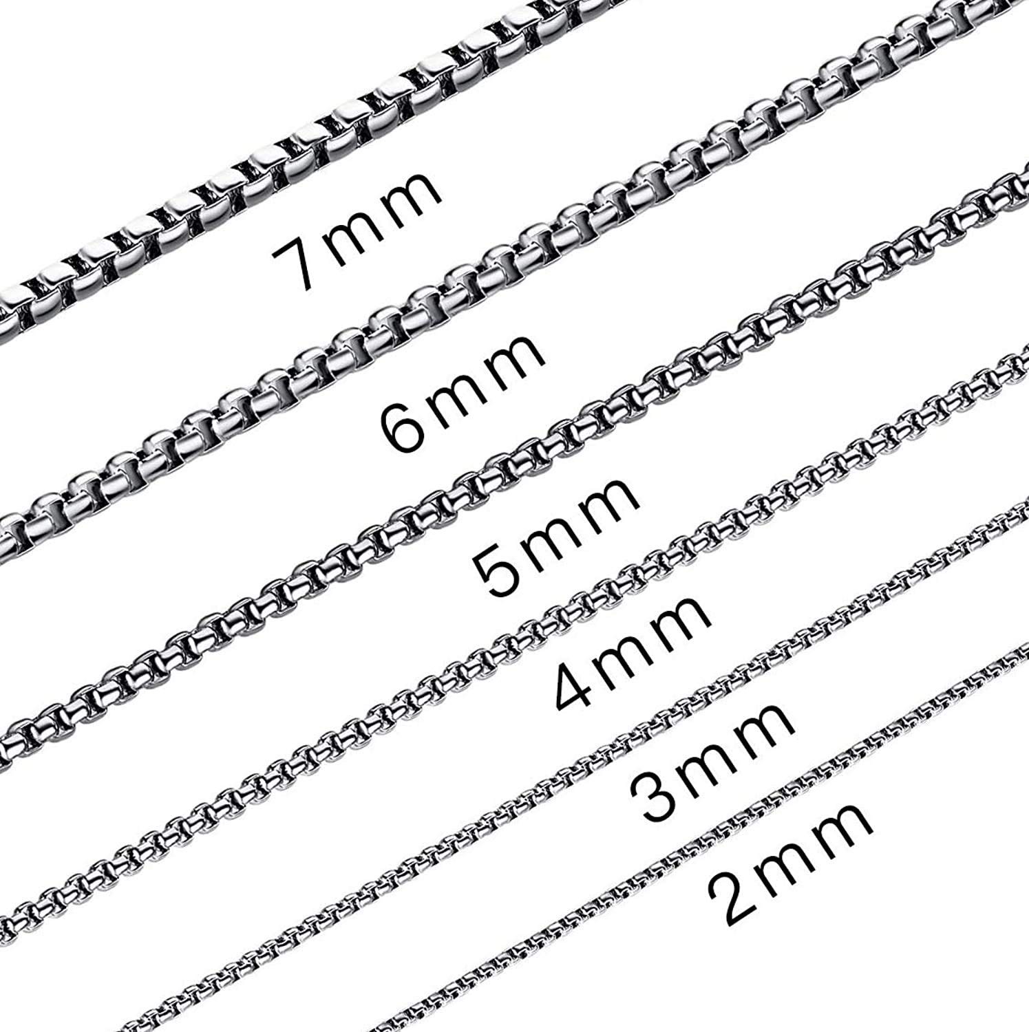 Square Rolo Chain Necklace Stainless Steel Round Box Necklace for Men & Women