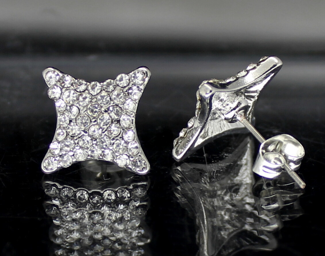 Men Women Star Shape CZ Earrings Iced 12mm Studs 14k Gold Plated Hip Hop Fashion