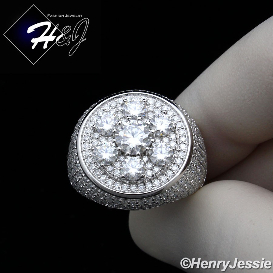 MEN SOLID 925 STERLING SILVER ICY BLING CUBIC ZIRCONIA HIPHOP RHOMBUS RING*SR191