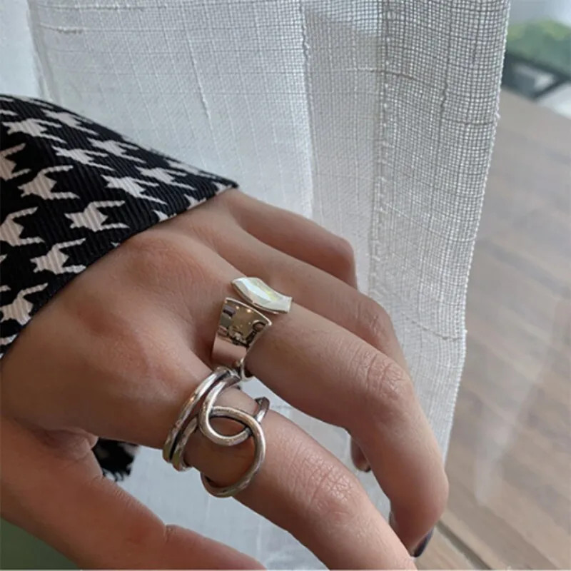 925 Sterling Silver Width Rings for Women Fashion Simple Multilayer Geometric
