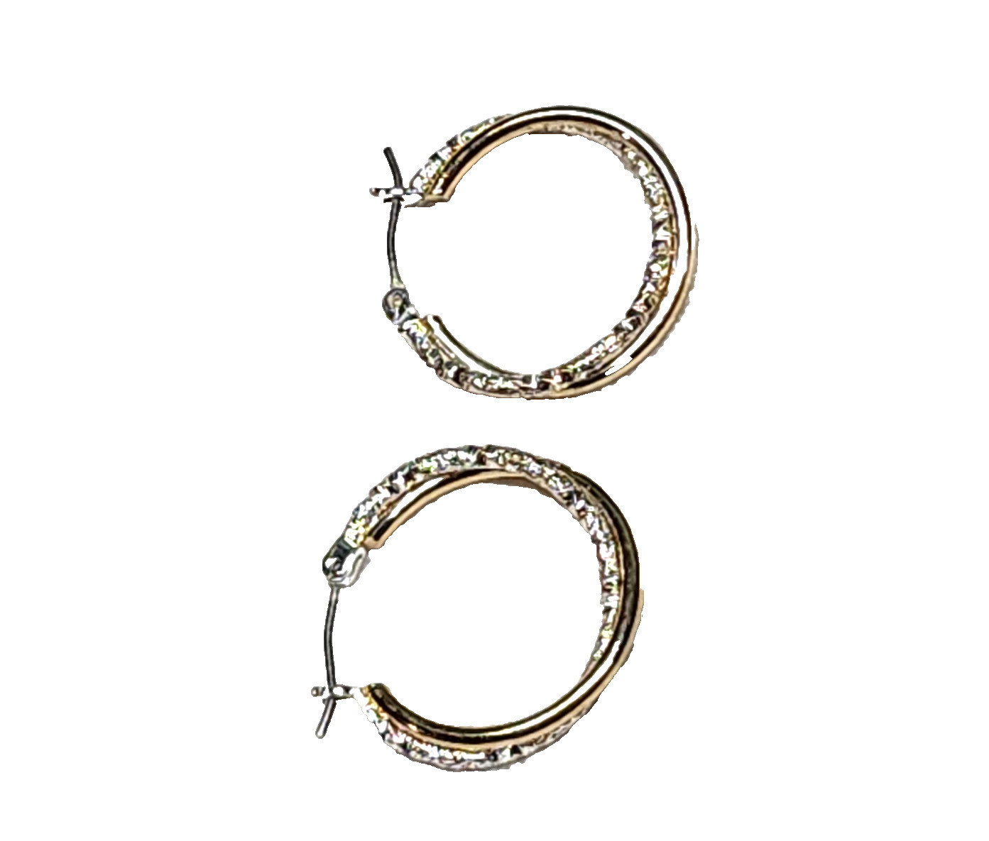 Gold & Textured Silver Tones Double Hoop Fashion Costume Retro 7/8″ English Lock