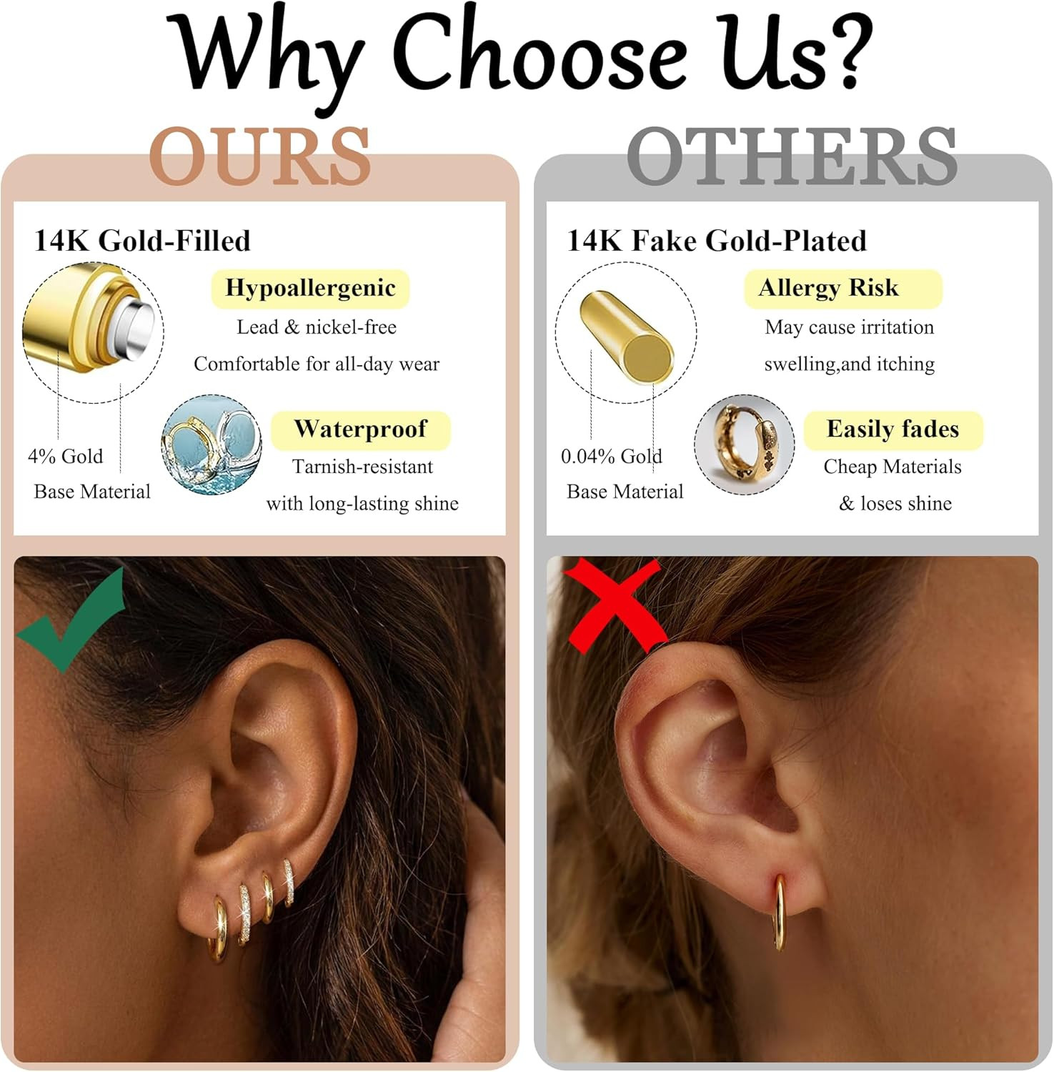 4 Pair Small Gold Hoop Earrings for Women Sensitive Ears – Hypoallergenic 14K Re