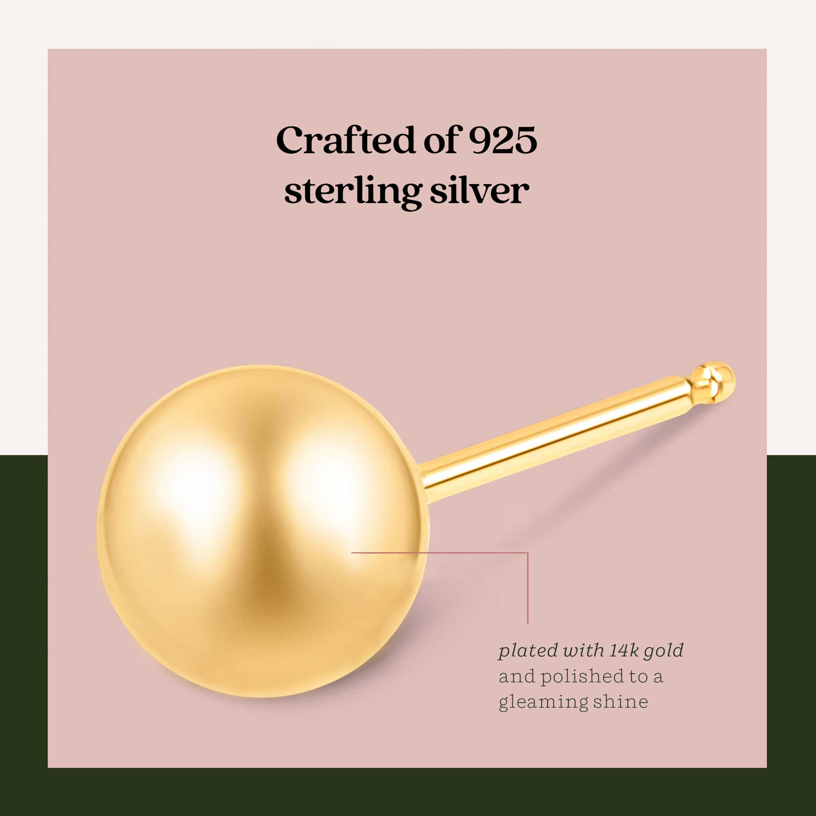 14K Gold over 925 Silver High Polish Smooth Round Ball Stud Earring 3-Size Set