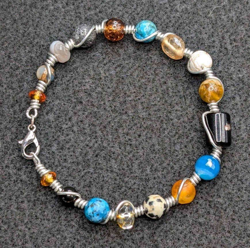 Stylish Mixed Boho Beaded Wire Wrapped Bracelet (18cm) M Wrist