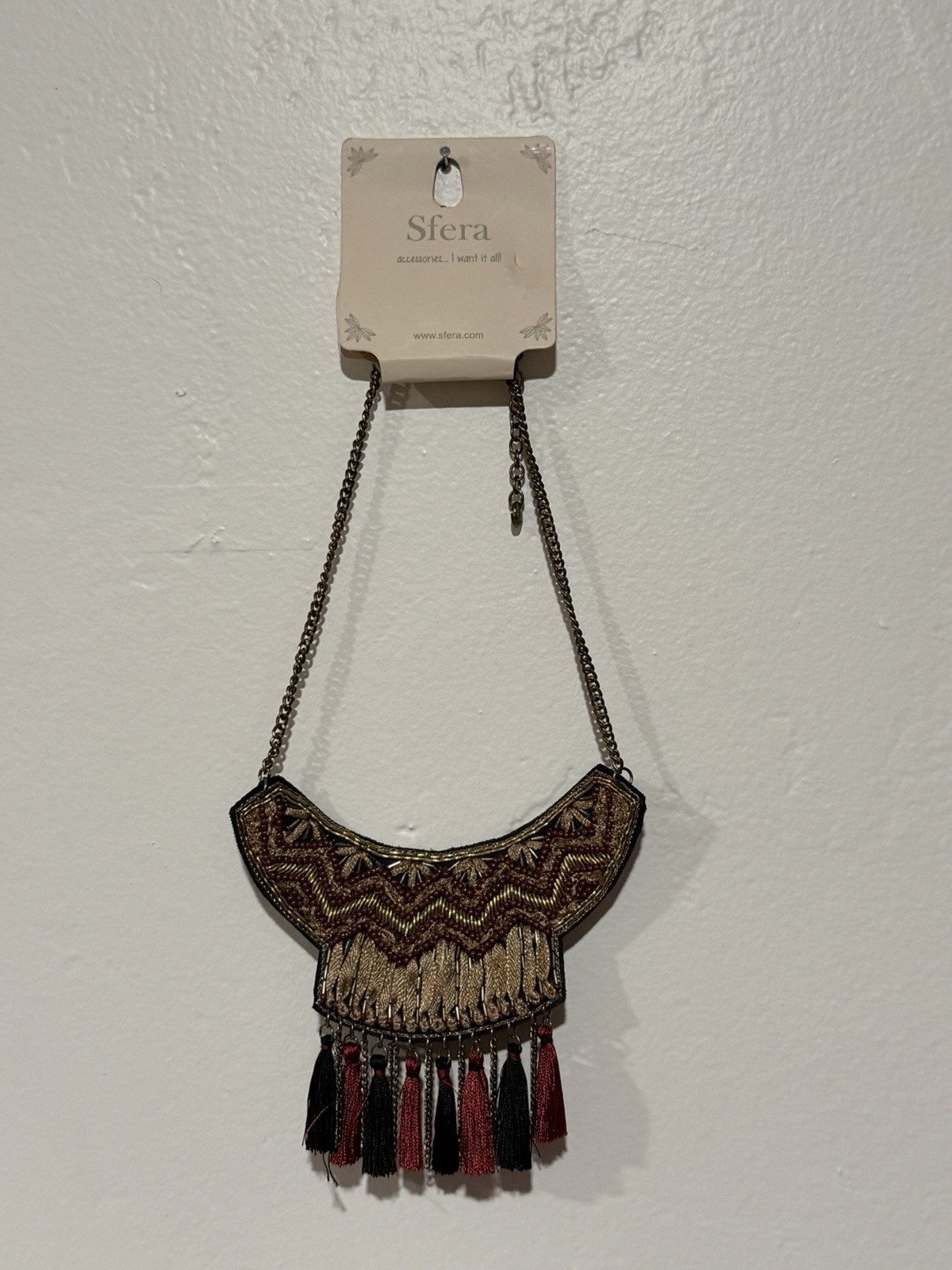 Sfera statement necklace, large, ornate bib pendant, vintage/bohemian style.