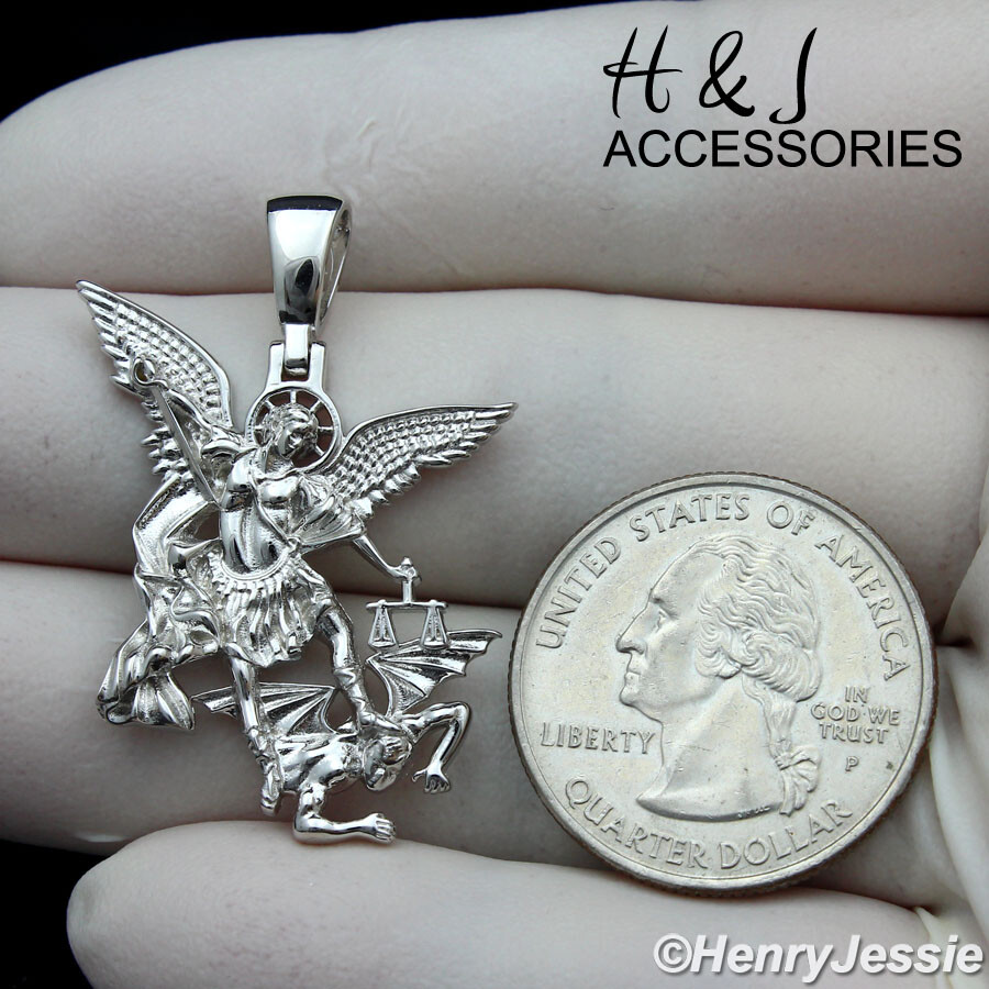 MEN WOMEN 925 STERLING SILVER PLAIN 3D ST MICHAEL THE ARCHANGEL PENDANT*ASP327