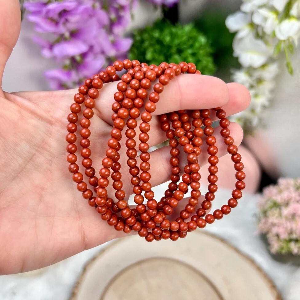 Handmade Natural Red Jasper Elastic Stretch Bracelet 4mm Crystal Gemstone Bead