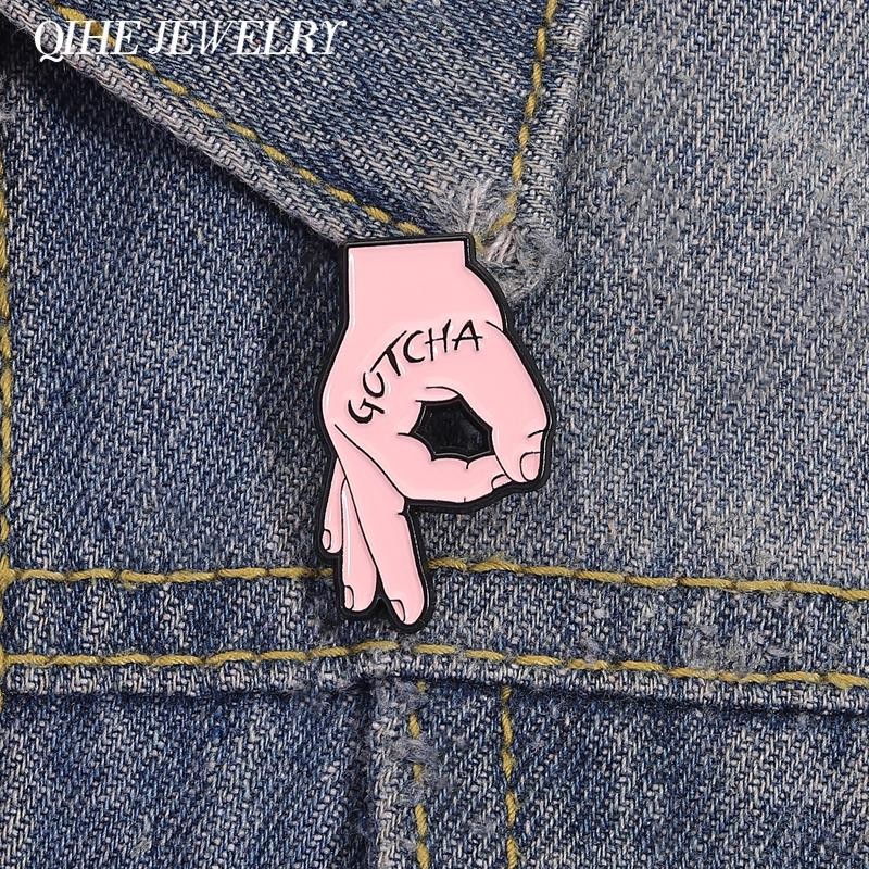 Gotcha Ok Gesture Enamel Pins Brooch Creative Game Okay Gesture Brooche Backpack