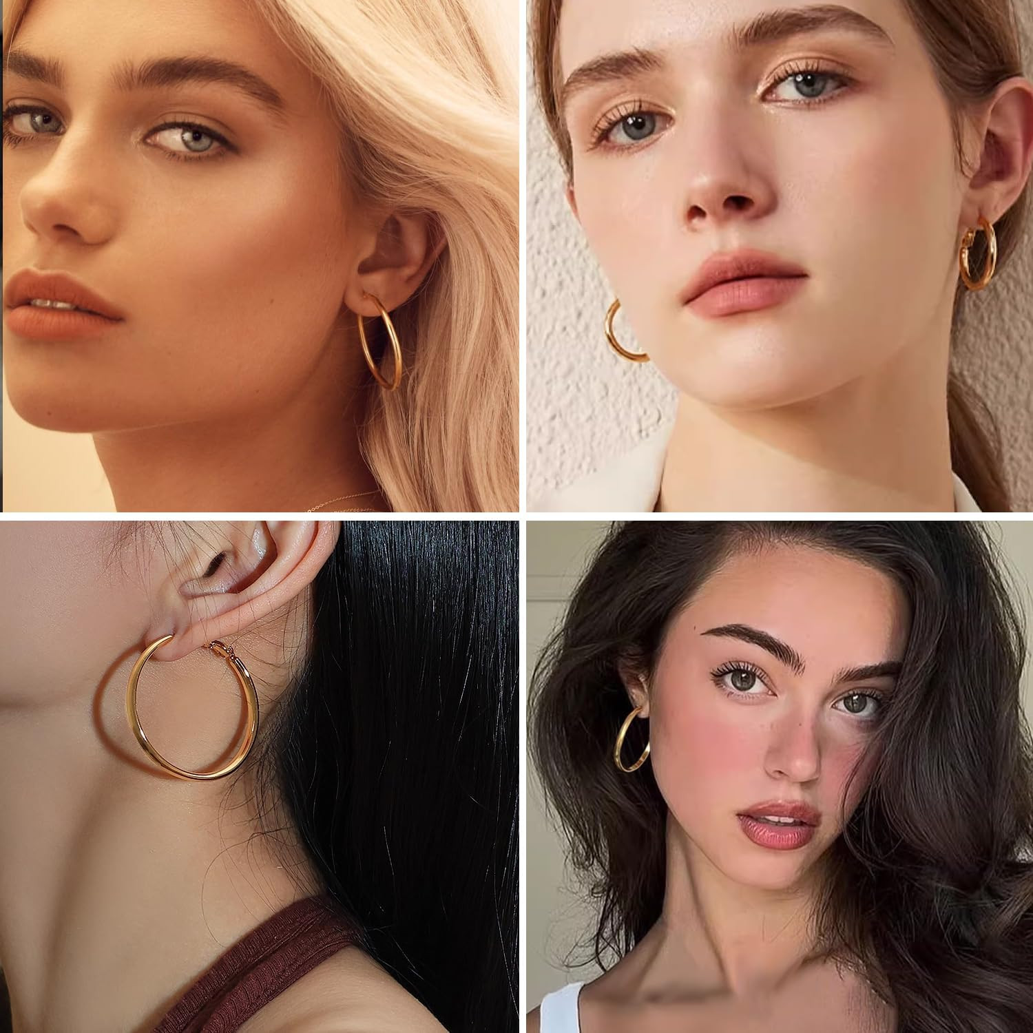 4 Pairs Silver Gold Hoop Earrings for Women | 14K Gold Plated Hoop Earrings Set