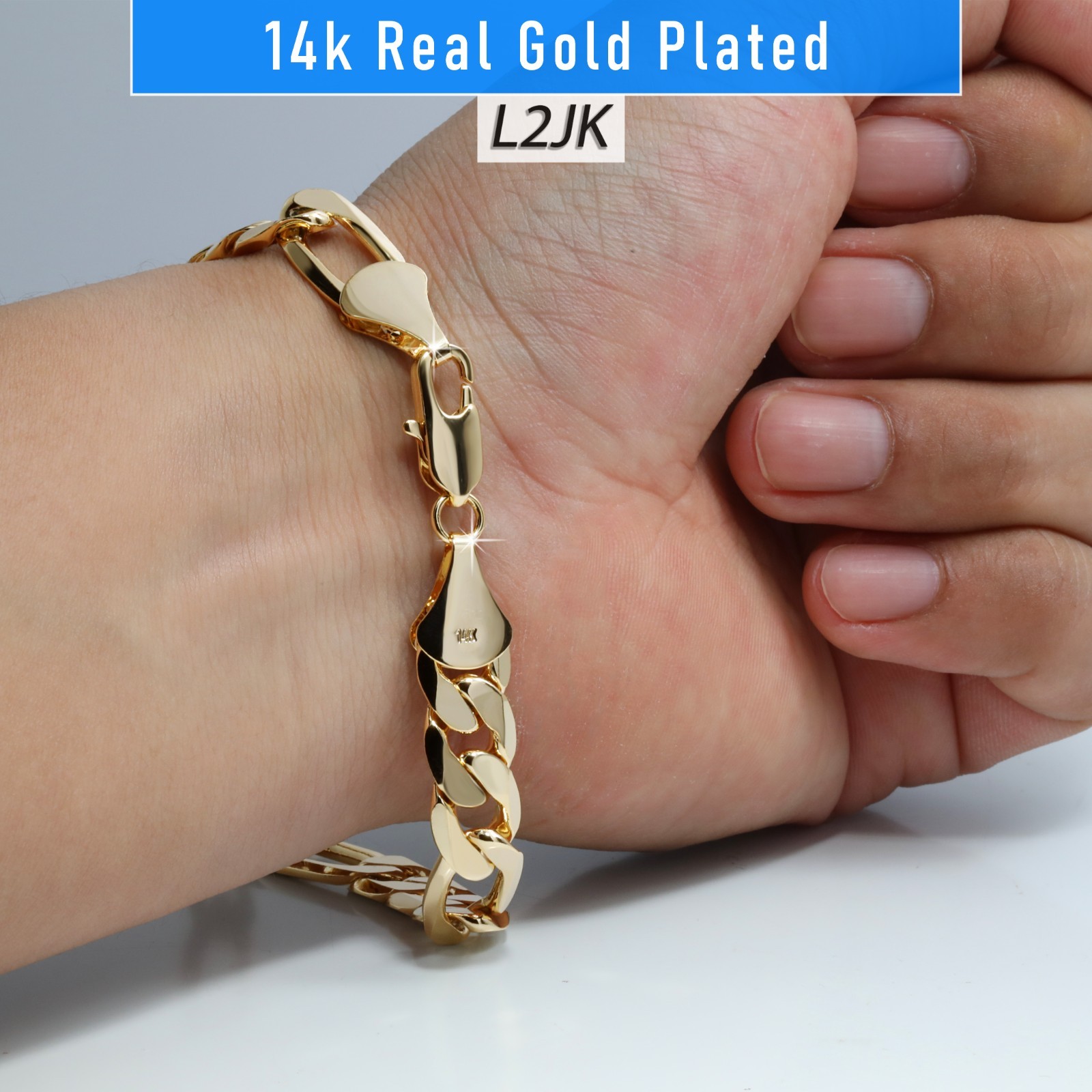 Figaro Link Chain Bracelet 10mm 8.5″ 14K Gold Plated Hip Hop Men’s Solid Fashion