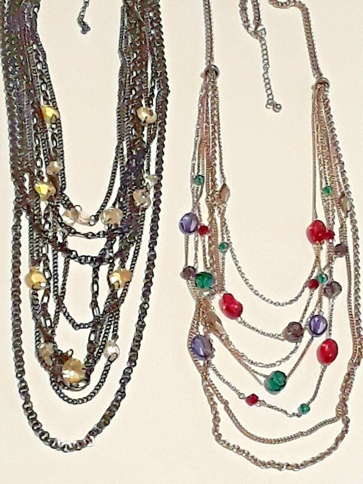 Multi strand cluster necklaces. blue cabochon, beads, 20″ – 32″ long. 2 lobster