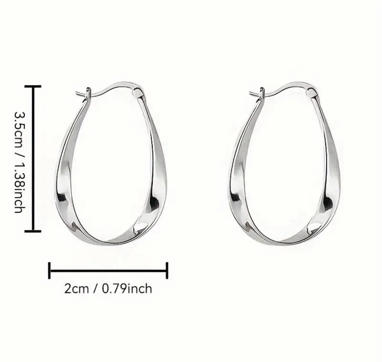 Silver Teardrop Hoop Earrings 3.5cm Elegant Lightweight Classic Jewelry