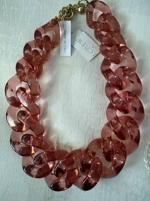 J.Crew Chunky Pink Acrylic Chain Link Necklace Italy Made Gold Tone